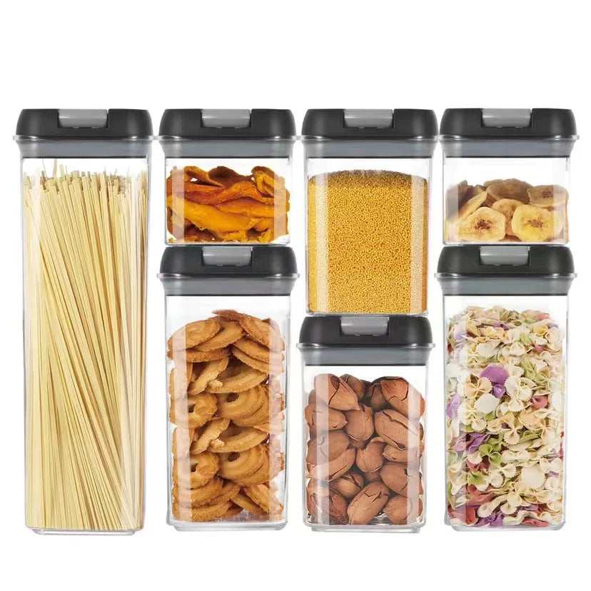7pcs/set Food Storage Containers Plastic with Lids Kitchen Storage for Rice Sugar Flour Pasta Cereal Storage Containers