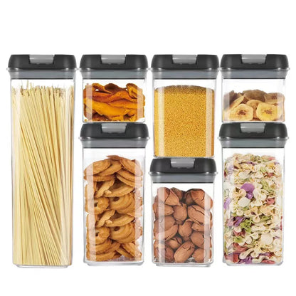 7pcs/set Food Storage Containers Plastic with Lids Kitchen Storage for Rice Sugar Flour Pasta Cereal Storage Containers