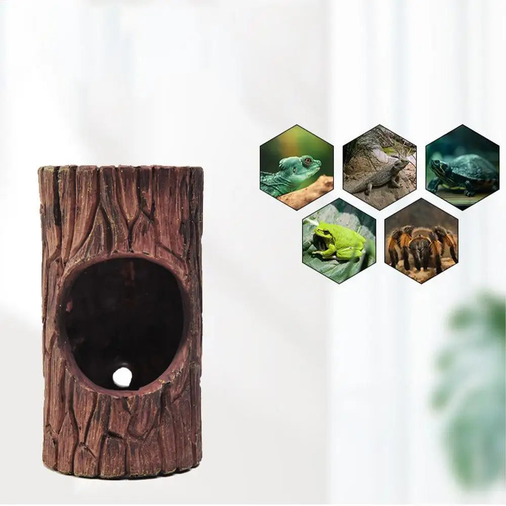 Reptile Tree Hide Resin Lizard Sleeping Cave Hollow Simulation Log Hide Waterproof Habitat Shelter Decor Realistic Tank Decor