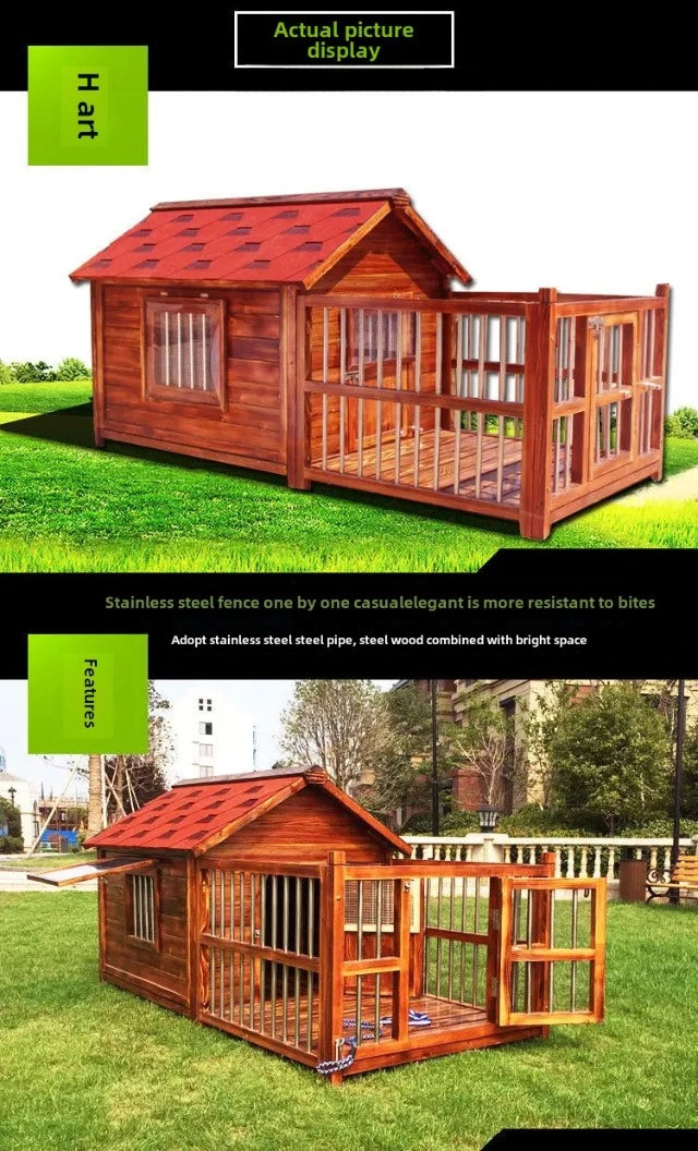 Outdoor Waterproof Solid Wood Kennel Medium and Large Dog Golden Retriever Kennel House Rainproof Outdoor Four Seasons
