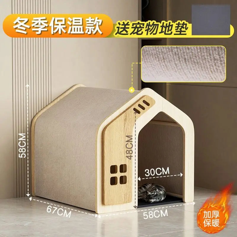 Solid wood cat nest Four seasons universal kennel Winter warm cat house dog house pet dog villa outdoor wooden house indoor