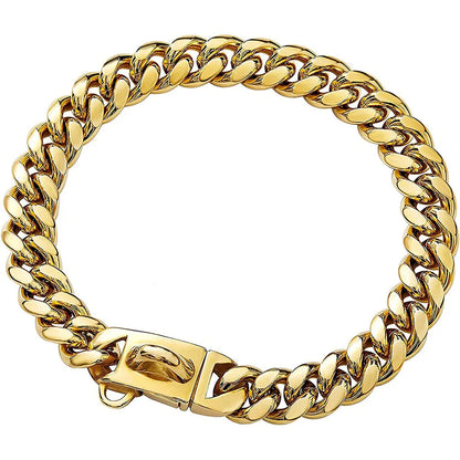 Gold Dog Chain Collar 15mm Stainless Steel Cuban Link Chain Strong Heavy Duty Chew Proof Dog Necklace with Buckle for Dogs