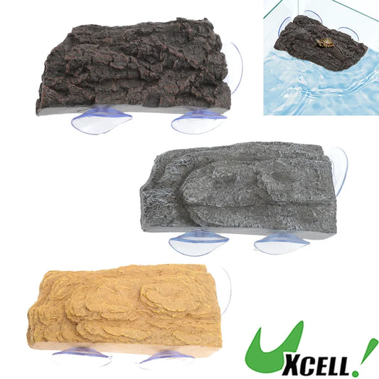 UXCELL Pet Turtle Basking Platform with Suction Cups Resin Floating Turtle Platform Artificial Stone Fake Rock Habitat Decor