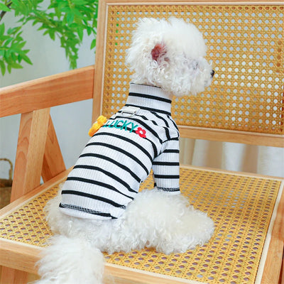 Knitting Flower Pet Dog Clothes Striped High Collar Cat Sweatshirt Autumn Winter Bottom Coat Chihuahua T Shirts for Small Dogs