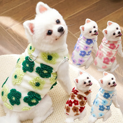 Dog Winter Coat Sherpa Warm Fleece Vest Sweater Flower Patterm Pet Clothes Cold Weather Jacket for Small Medium Dogs Puppy