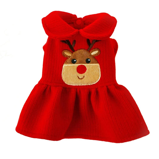 2024 New Christmas Elk Dog Clothes Winter Warm Thicken Knitted Sweater Dress for Small Dogs Girl, York Puppy Costume Pet Apparel