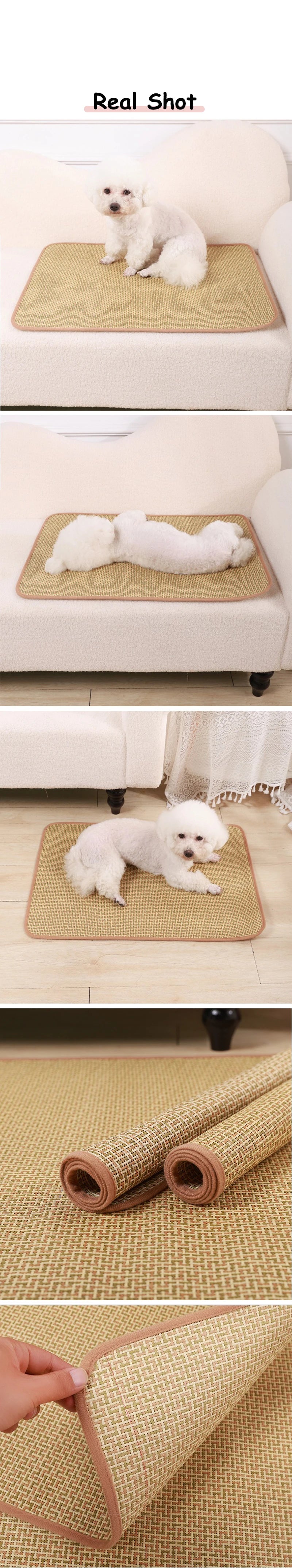 Summer Cooling Pet Dog Bed Wear Resistant Washable Rattan Mat for Cats Multi Size Breathable Teddy Bear Napping Rest Puppy Pads