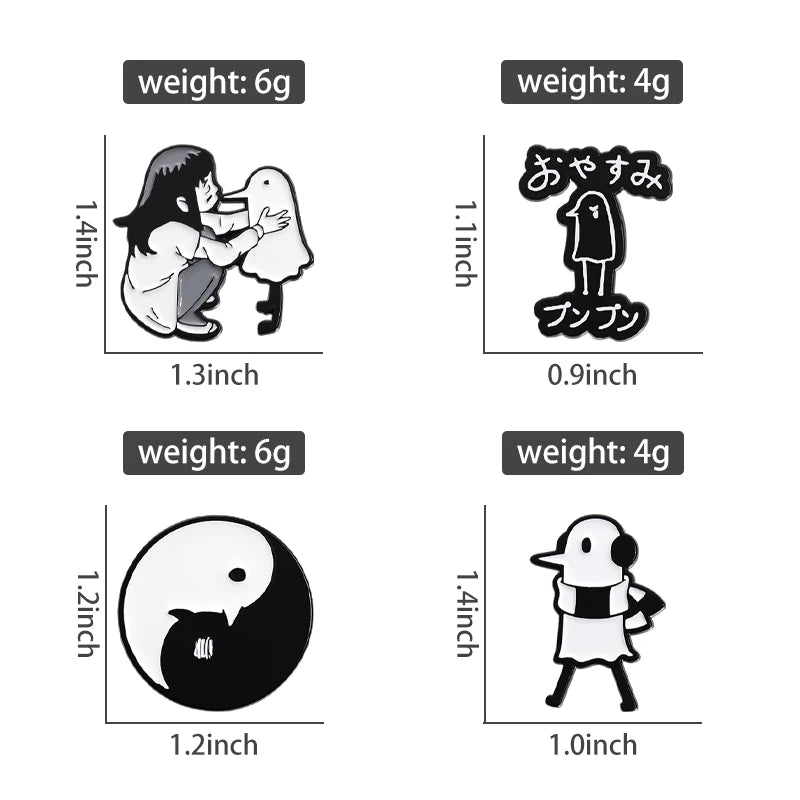 Funny Animal Sets Enamel Pins Cartoon Anime Figure Ghost Spooky Cute Cat Bird Brooches Backpack Lapel Badge Punk Jewelry Gifts