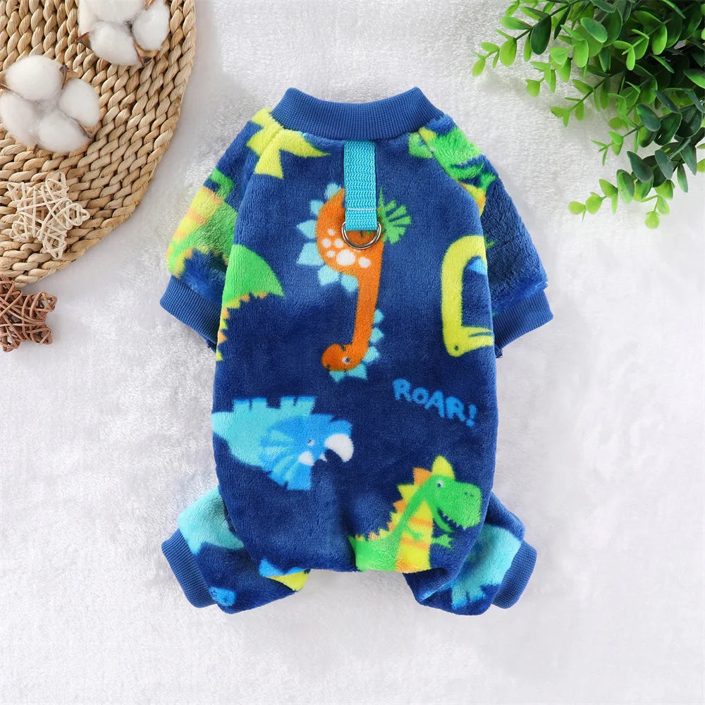 Soft Flannel Dog Pajamas for Small Medium Large Dogs, Cartoon Animals Bear Dinosaurs Print Puppy Onesie Winter Dog Jumpsuit