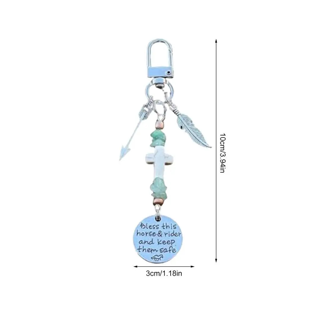 Saddle Rope Key Chain Vintage Horseshoe Cowboy Keychain Pendant With Feather Western Alloy Keychain With Safety Buckle Carved