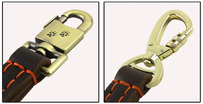 Dog Short Leash Lead Traffic Padded Handle Heavy Duty Real Leather Dog Lead for Training Control Puppy Small Medium Large Dogs