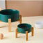 1800ml Big Dogs Bowl Double Ceramic Elevated Pet Food Water Feeders Small Medium Large Dog Feeding Supplies with Wooden Stand