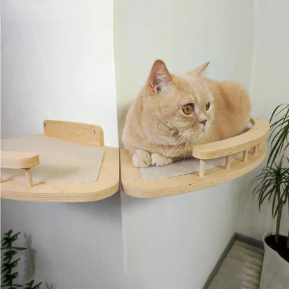 Wall Mounted Cat Climbing Shelves For Cat Corner Step With Guardrail Arch Platform Suit for Kitten Relax Non-slip & Widen Step