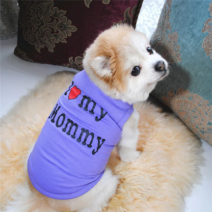 Small Dog Clothes Soft Cotton Puppy Shirt Classic Daddy Mommy Printed T-shirt Pet Vest Clothing for Cats Chihuahua Dog Apparel