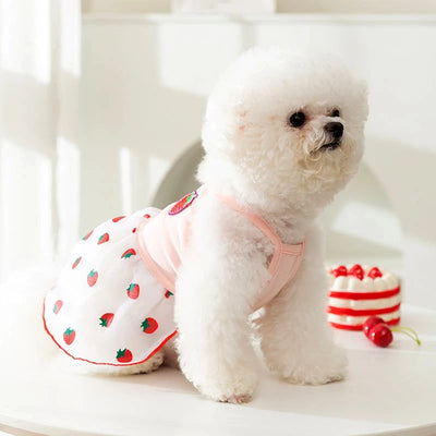 Dog Strawberry Skirt Puppy Summer Clothes Cute Lace Dog Clothing 2024 Chihuahua French Bulldog Dog Suspenders Girls Dog Costume