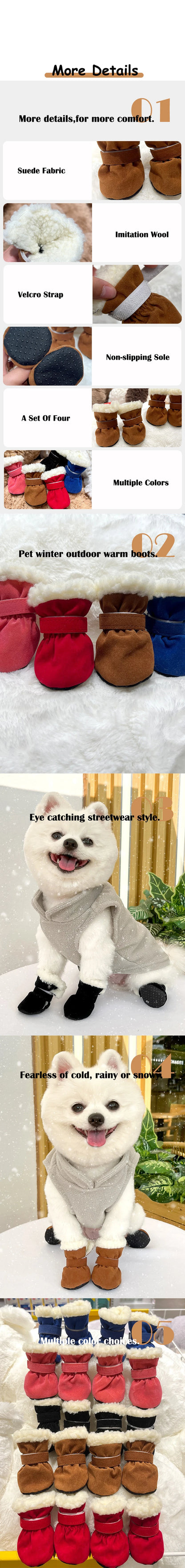 Solid Chamois Velvet Dog Socks Winter Outdoor Walking Chihuahua Non Slip Shoes for Puppy Soft Warm Accessories Feet Protector