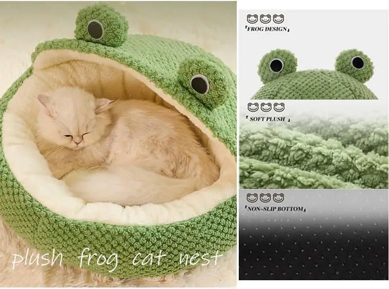 Pet Bed Cat Dog Nest Winter Warm Plush Round Cartoon Frog Deep Sleep Bag Comfort Soft Puppy Dog Bed Warm Cat Basket