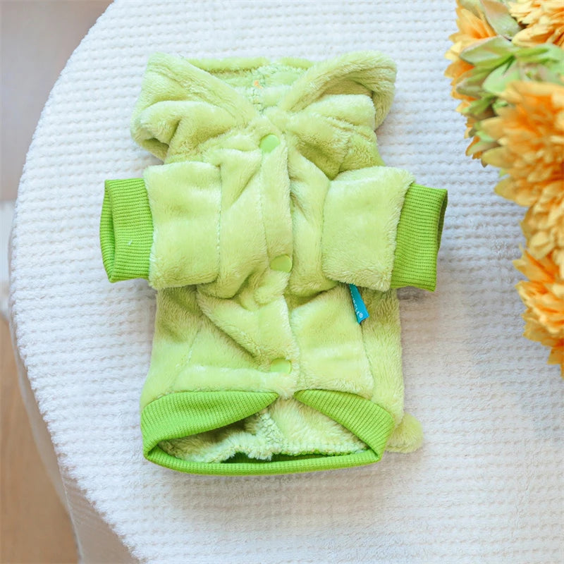 Autumn Winter Pet Dog Costumes Green Dinosaur Christmas Fleece Overalls Sweatshirts for Small Puppy Funny New Year Cat Clothing