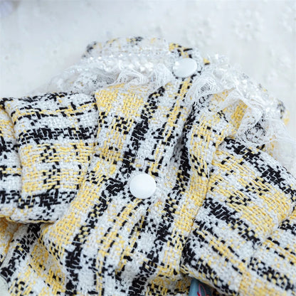 Yellow Ribbon Dresses for Dogs Sweet Dream Princess Autumn Pet Skirt French Bulldog Overalls Lattice Yellow Warm Cat Clothing