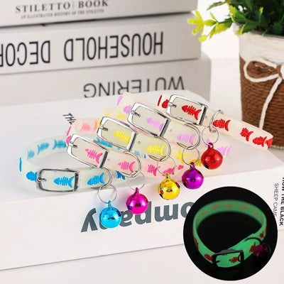 Glow in The Dark Dog Collar with Bell,Self-Lighting Dog Collar Light up Puppy Collar Adjustable Fluorescent Pet Safety Collar