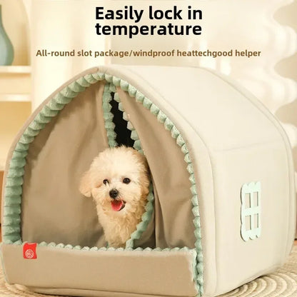 Warm Small Pet House with Double Door Curtain All-season Universal Closed Pet Kennel for Cats and Dogs