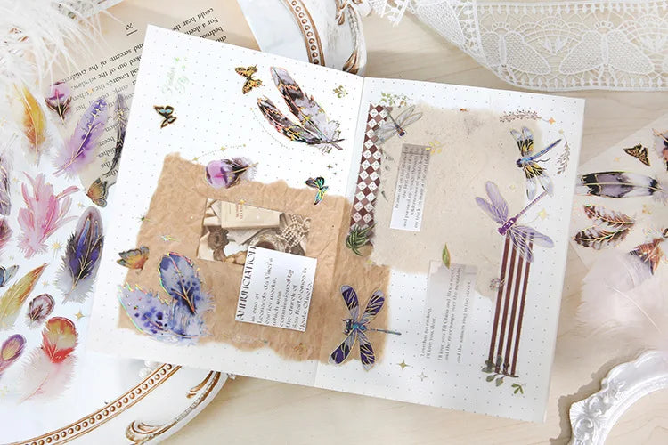 3pcs Kawaii Feather Dragonfly Bird Jellyfish Decorative Stickers Pack Scrapbooking Material Label Diary Phone Journal Planner