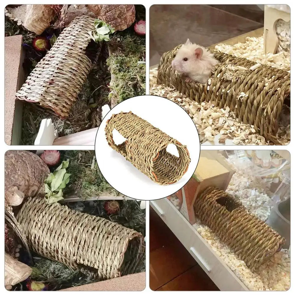 Hamster Grass Tunnel Natural Grass Tunnel Hamster Spacious Nest Indoor Pet Hideaway Hut Small Animals Activity Center for Dutch
