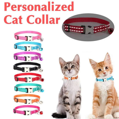 11color Cat Reflective Collar 19-30cm Adjustable Size Can Add Pet Information For Personalization Night View With Anti-lost Bell