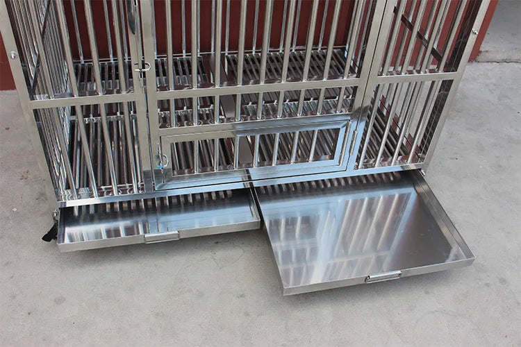 Dog cage, stainless steel square tube  Large bold  Folding square tube metal dog cage with tray Enough cage