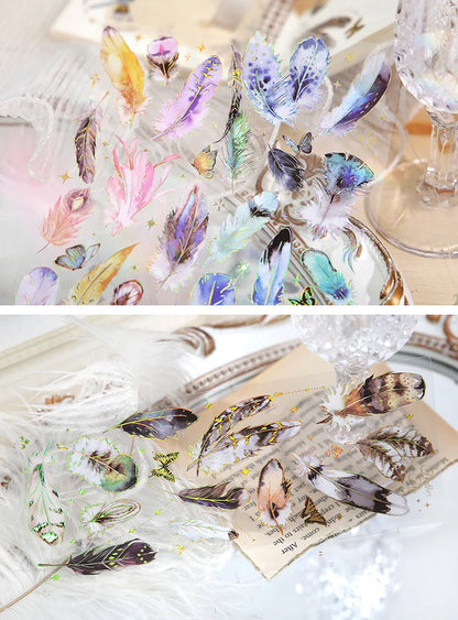 3pcs Kawaii Feather Dragonfly Bird Jellyfish Decorative Stickers Pack Scrapbooking Material Label Diary Phone Journal Planner