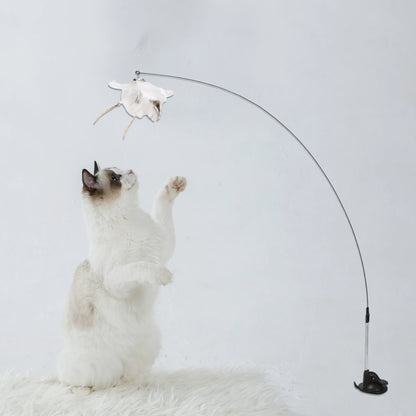 Uxcell Handheld Cat Teaser with Bell Fluffy Plume Teasing Sticks Flexible Fishing Rod Toy Indoor Scratching Pet Supplies
