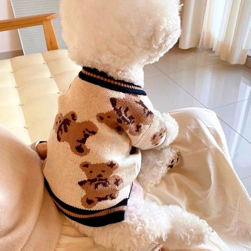 Autumn Winter Dog Clothes Chihuahua Bichon Pet Dog Sweater Soft Striped Cardigan Coat Puppy Warm Knitted Jacket Dog Girl Costume