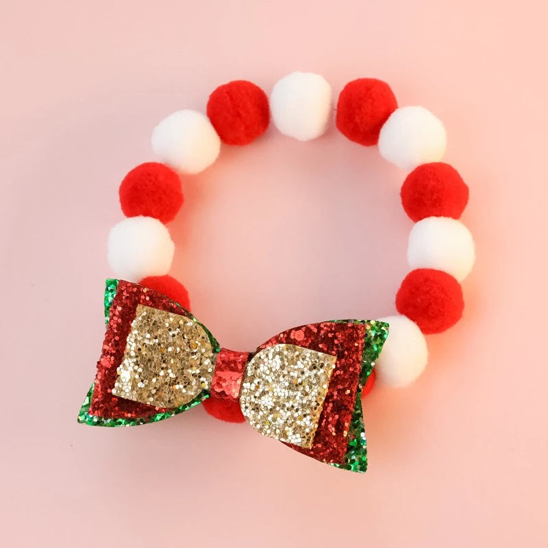 Christmas Necklace for Pet Dogs Sequins Bow Knot Candy Green Fluffy Chihuahua Small Puppy Collars Designer Fancy Cat Accessories