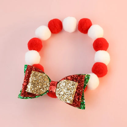 Christmas Necklace for Pet Dogs Sequins Bow Knot Candy Green Fluffy Chihuahua Small Puppy Collars Designer Fancy Cat Accessories