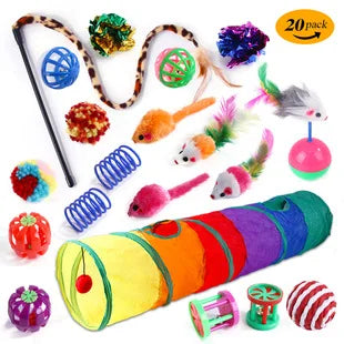 Cross-border new pet cat toy set colorfulfulful feather fishing rod caterpillar bell replaceable head funny cat stick