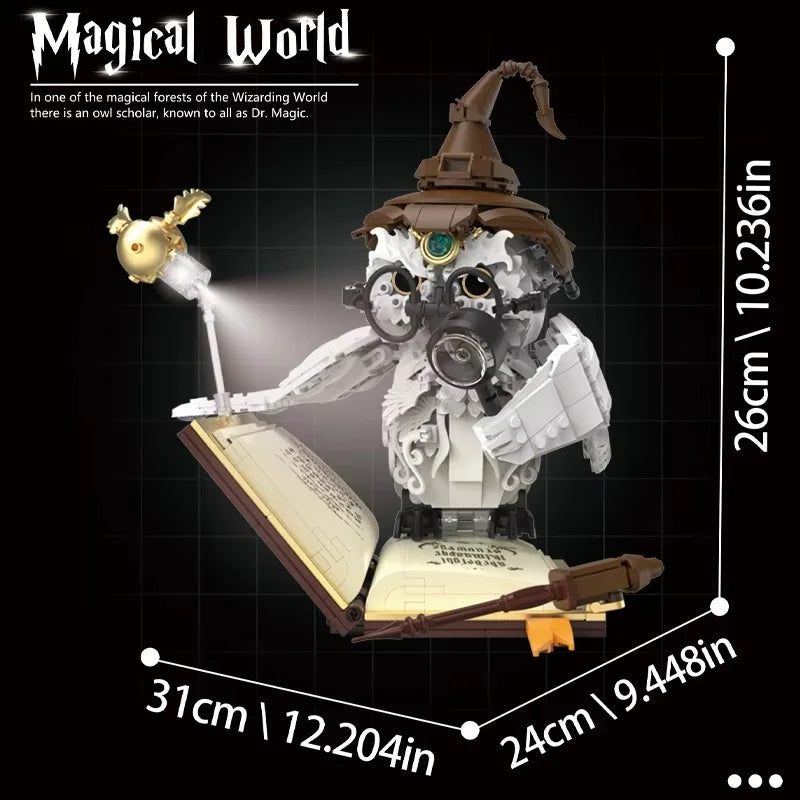 Magical World Owl Doctor Magic Book And Lights Building Blocks Animal Bird Models Assembly Doctoration Toys Kids Christmas Gifts