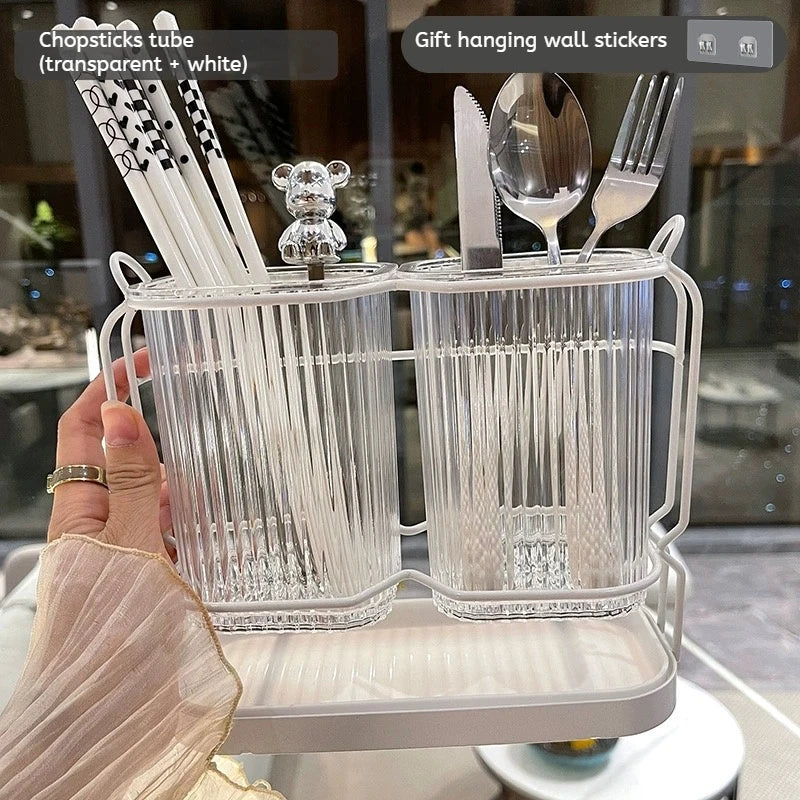 Wall Mounted Kitchen Cutlery Organizer Light Luxury Chopstick Spoon Holder Stainless steel Utensil Drying Rack