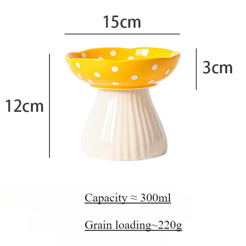 Mushroom Cat Bowl Cute Polka Dot Safe Ceramic Elevated Cat Feeder for Cats and Dogs Drinking Water Bowl Cat Feede Pet Supplies
