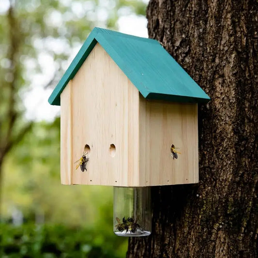 Wood Bee Traps for Outside Natural Cabin Style Carpenter Bees Traps for Outdoors Bee Catchers for Outside Hang from Eaves Deck