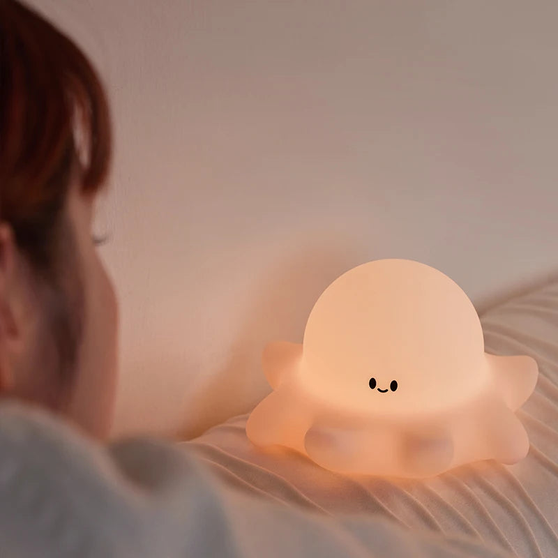 Cute Animals Silicone Night Light, Patting Light, Sleep Light, Baby Octopus Robin Bird Panda - for Room Decor, Gift for Children