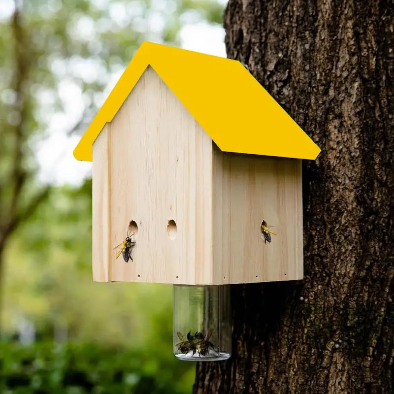 Wood Bee Traps for Outside Natural Cabin Style Carpenter Bees Traps for Outdoors Bee Catchers for Outside Hang from Eaves Deck