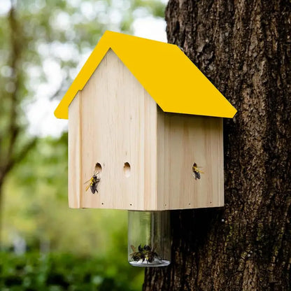 Wood Bee Traps for Outside Natural Cabin Style Carpenter Bees Traps for Outdoors Bee Catchers for Outside Hang from Eaves Deck
