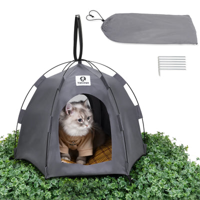 Yanvega Cat Tent Pet Supplies, Gray Cat Tent For Indoor Cat 23.6"*23.6"*16.8" Dog Tent Bed For Small Dog With 6 Ground Nails