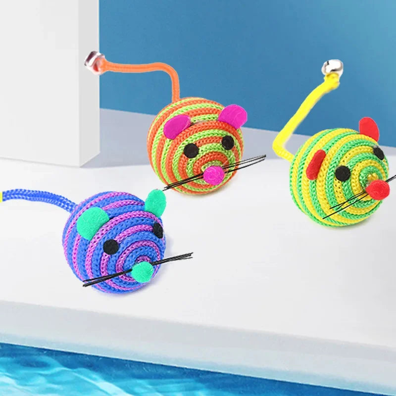 1Pc Pet Cat Toy Lovely Stripe Nylon Rope Round Ball Mouse Toy with Bell Pet Cat Chew Toy Interactive Mouse Ball Pet Products