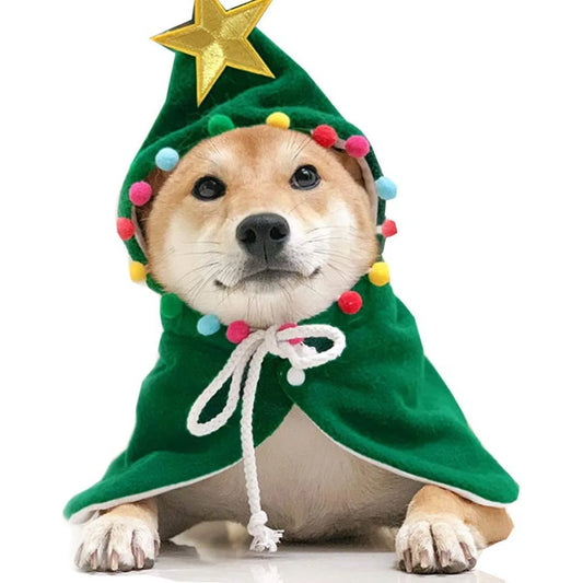 Pet Cat Dog Christmas Costumes Xmas Cloak with Stars and Pompons Christmas Cape Festive Pet Apparel Clothing for Small Dogs Cats