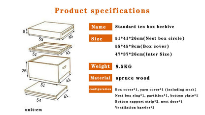 10 Frame Bee Hive, Complete Beehive Kit Beeswax Coated Beehive Include Frames, Bee Hive Boxes Starter Kit for Bee Keekeepers