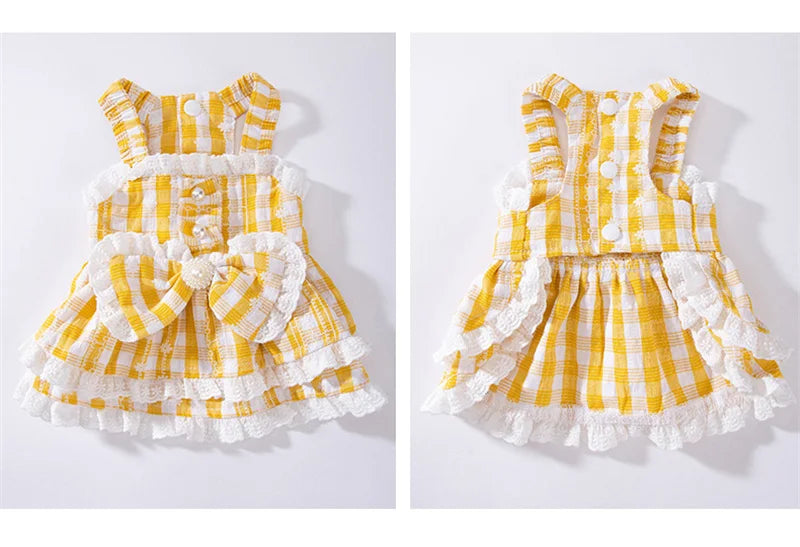 Princess Lattice Dog Fancy Dress Lace Bow Tie Vest Skirt Clothing for Cats Pearl Female Puppy Overalls Lovely Pet Dog Clothes