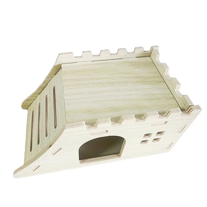 Smooth Hamster Hideaway Wooden Hamster House with Climbing Ladder Small Pet Castle Arch Bridge for Dwarf Mice Gerbils Small Pets