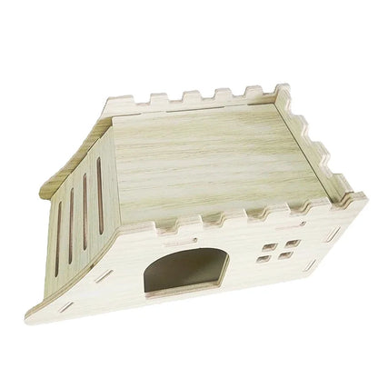 Smooth Hamster Hideaway Wooden Hamster House with Climbing Ladder Small Pet Castle Arch Bridge for Dwarf Mice Gerbils Small Pets