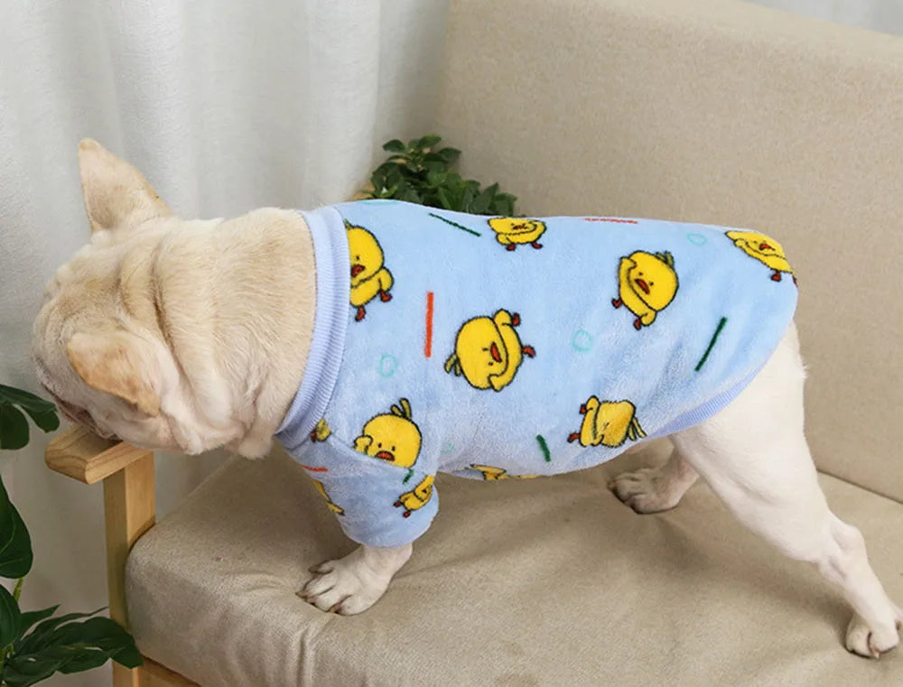 Warm Pet Clothing for Winter Soft Coral Fleece Dog Hoodies Cute Printed Puppy Small Dog Sweater French Bulldog Coat Cats Clothes